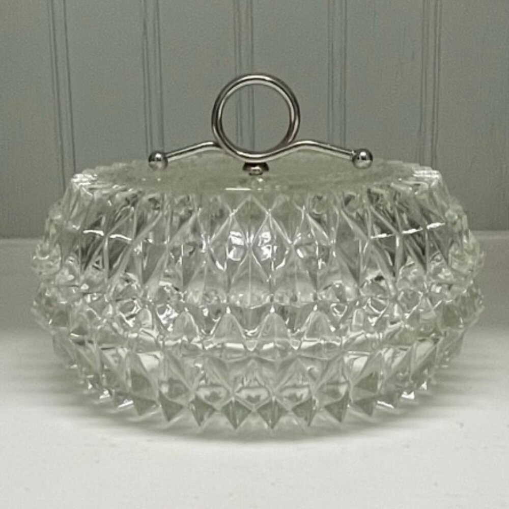 VINTAGE 1960's Indiana Glass Diamond Point Cut Covered Candy Dish  Bowl & Lid
